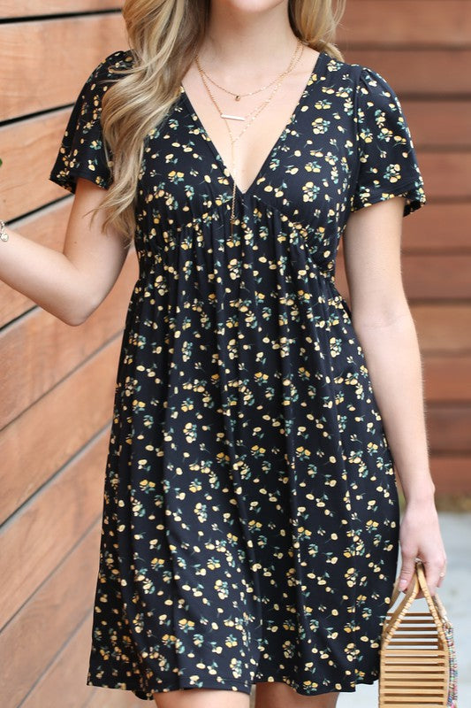 NIGHT BLOOM FLORAL V-NECK DRESS
