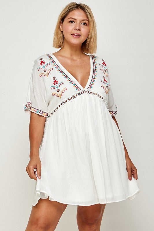 POOLSIDE EMBROIDERED LACE UP BACK DRESS AllyKBoutique