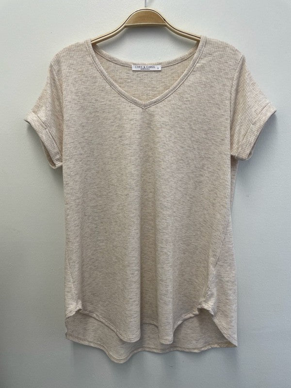 EARTH TONE CUFFED SLEEVE TOP - OAT