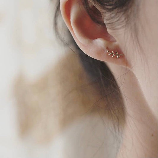 STERLING SILVER 14K GOLD PLATED LEAF EARRINGS