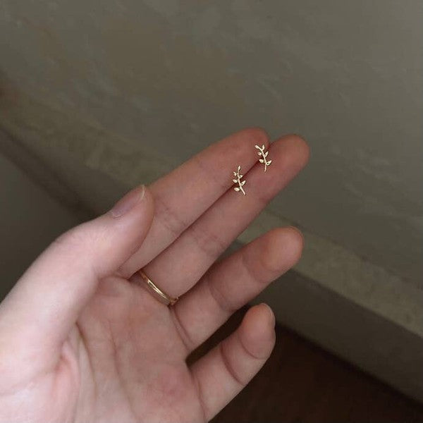 STERLING SILVER 14K GOLD PLATED LEAF EARRINGS