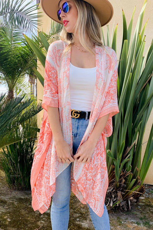 FLORAL PRINTED KIMONO COVER UP