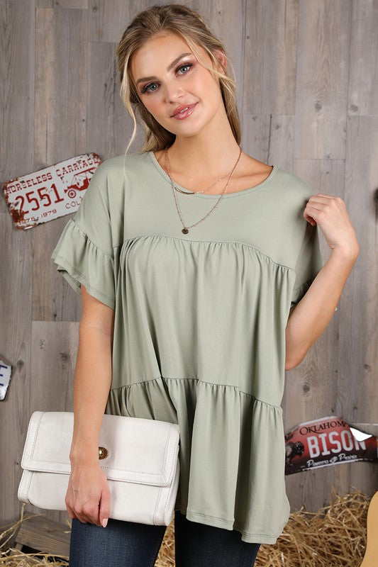 SOFT AND FLOWY TIERED SHORT SLEEVE TOP