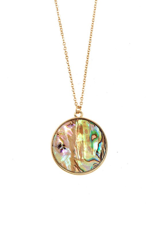 ABALONE SHELL DISK PENDANT NECKLACE