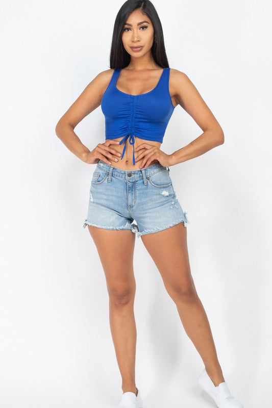 SLEEVELESS ADJUSTABLE RUCHED CROP TOP - BLUE