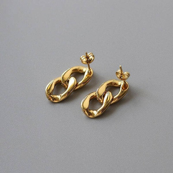 CHAIN LINK 18K GOLD PLATED DROP EARRINGS